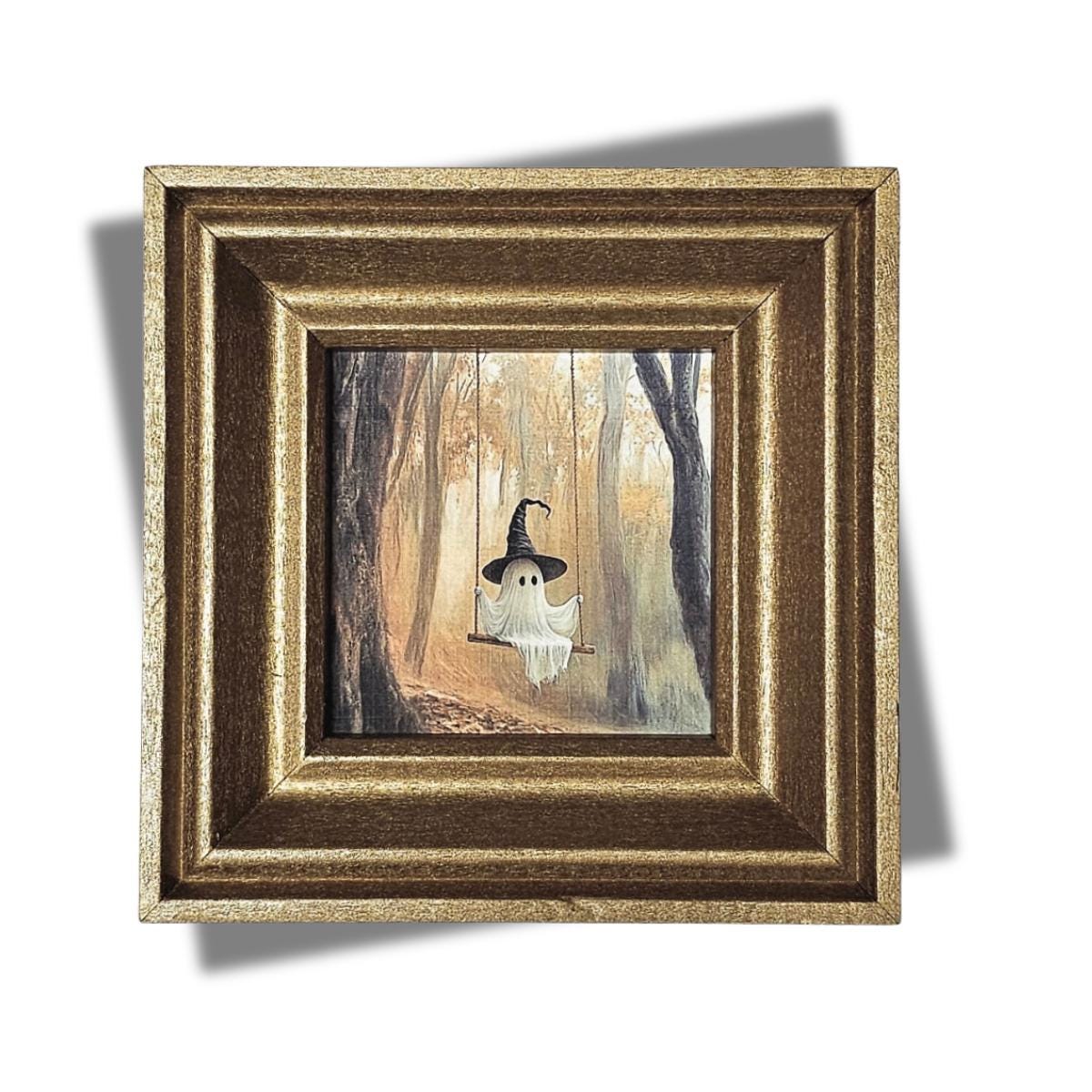 MINI Framed Ghost on a Swing Print, Halloween Wall Art, Tiny Gothic Artwork