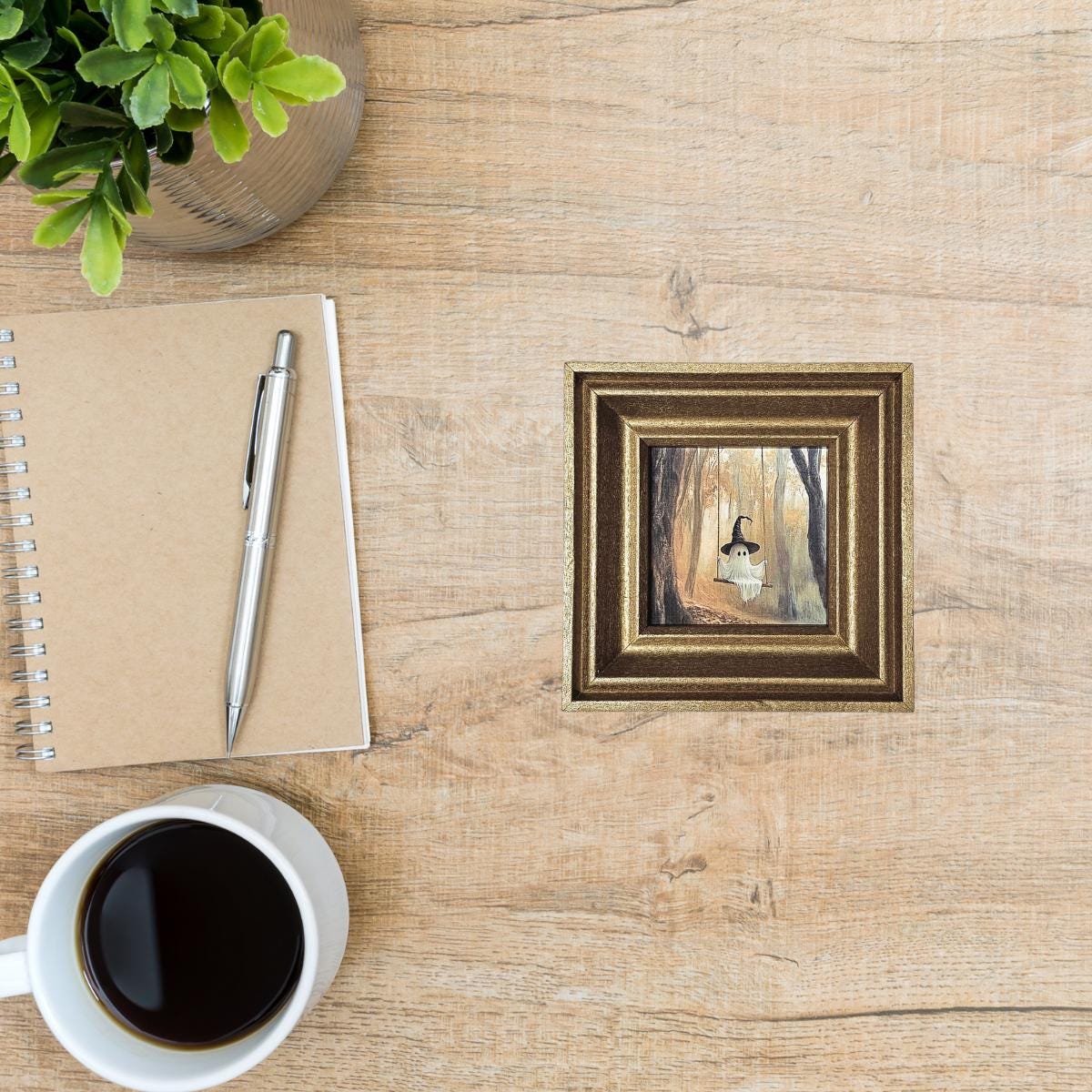 MINI Framed Ghost on a Swing Print, Halloween Wall Art, Tiny Gothic Artwork