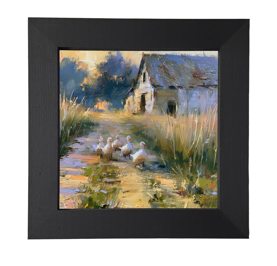 A small line of ducks walking together, rendered in farmhouse style with white, black, and gold accents. — product view 7