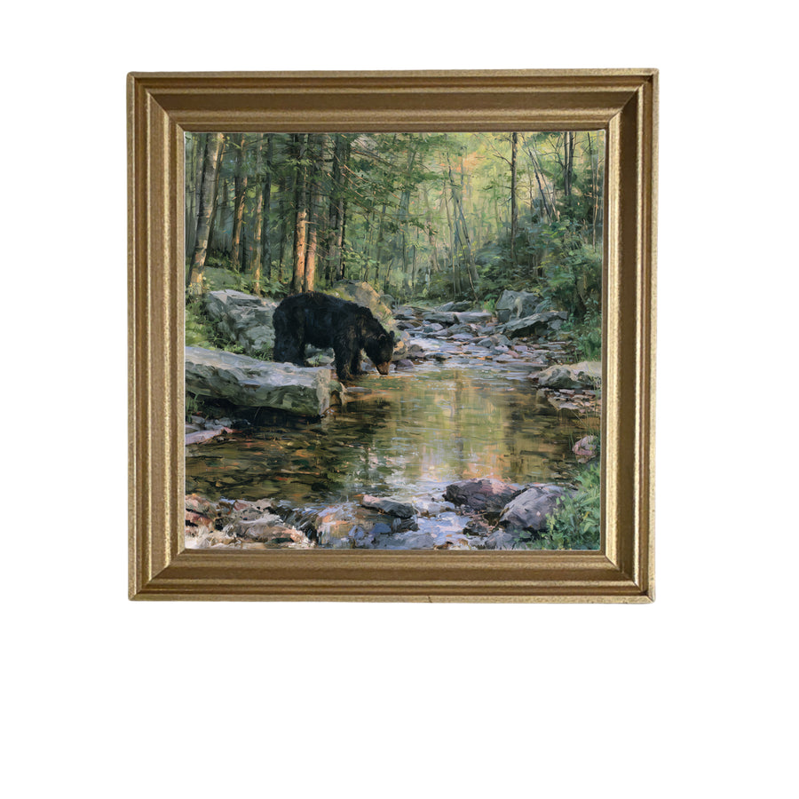 Black bear standing at the edge of a forest in rustic, painterly style — product view 5