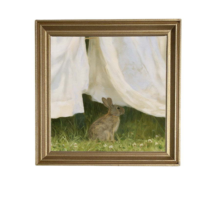 A cottontail rabbit sits quietly beneath soft branches in a rustic countryside setting. — product view 5