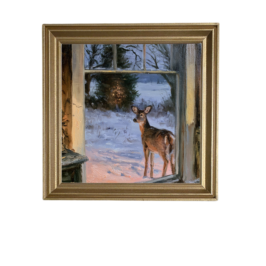 Sunlit countryside view seen from inside a warmly lit farmhouse, framed in wood — product view 5