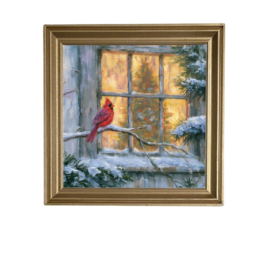 A brilliant red cardinal perched naturally, framed in handcrafted wood. — product view 5