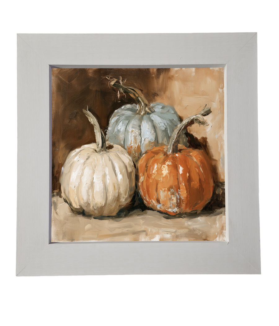 Three deeply ribbed heirloom pumpkins in white, gold, and black, rustic farmhouse style — product view 6
