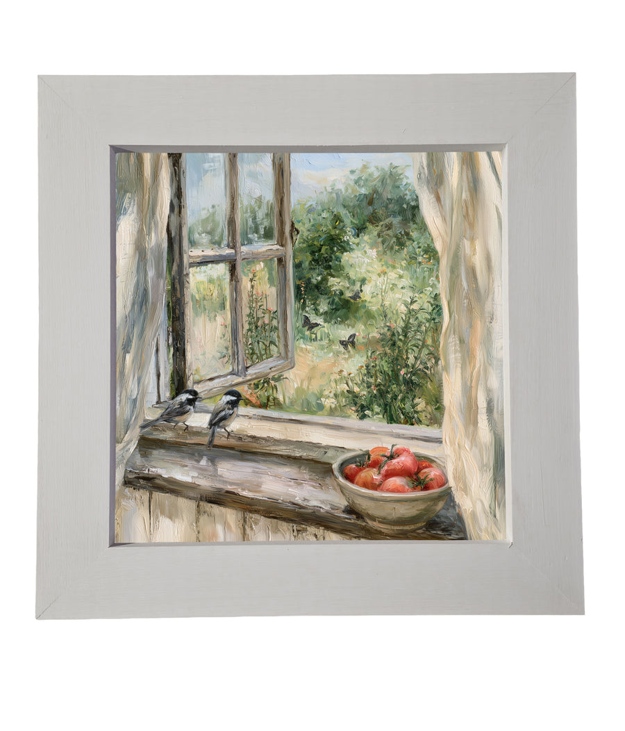 Sunlit farmhouse kitchen scene with warm white and gold tones in a handcrafted frame — product view 6
