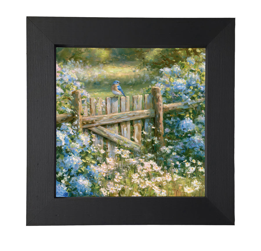 Eastern bluebird perched atop a rustic branch, framed in farmhouse style — product view 7