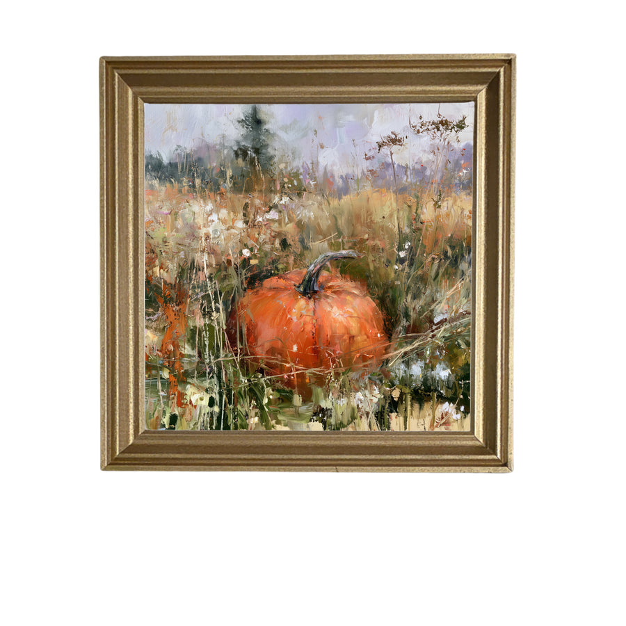 Large orange pumpkin resting alone, surrounded by warm farmhouse tones in a handcrafted frame — product view 5