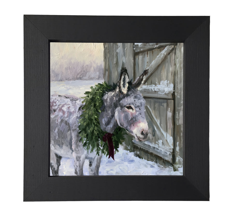 Gentle gray donkey standing peacefully, framed in farmhouse-style for Christmas — product view 7