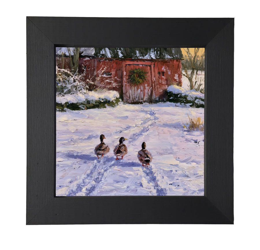 Three ducks walking across a lightly snow-covered landscape in a rustic farmhouse style — product view 7