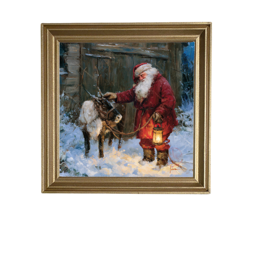 Classic old-fashioned Santa Claus in red and gold, rustic farmhouse style, framed art — product view 5