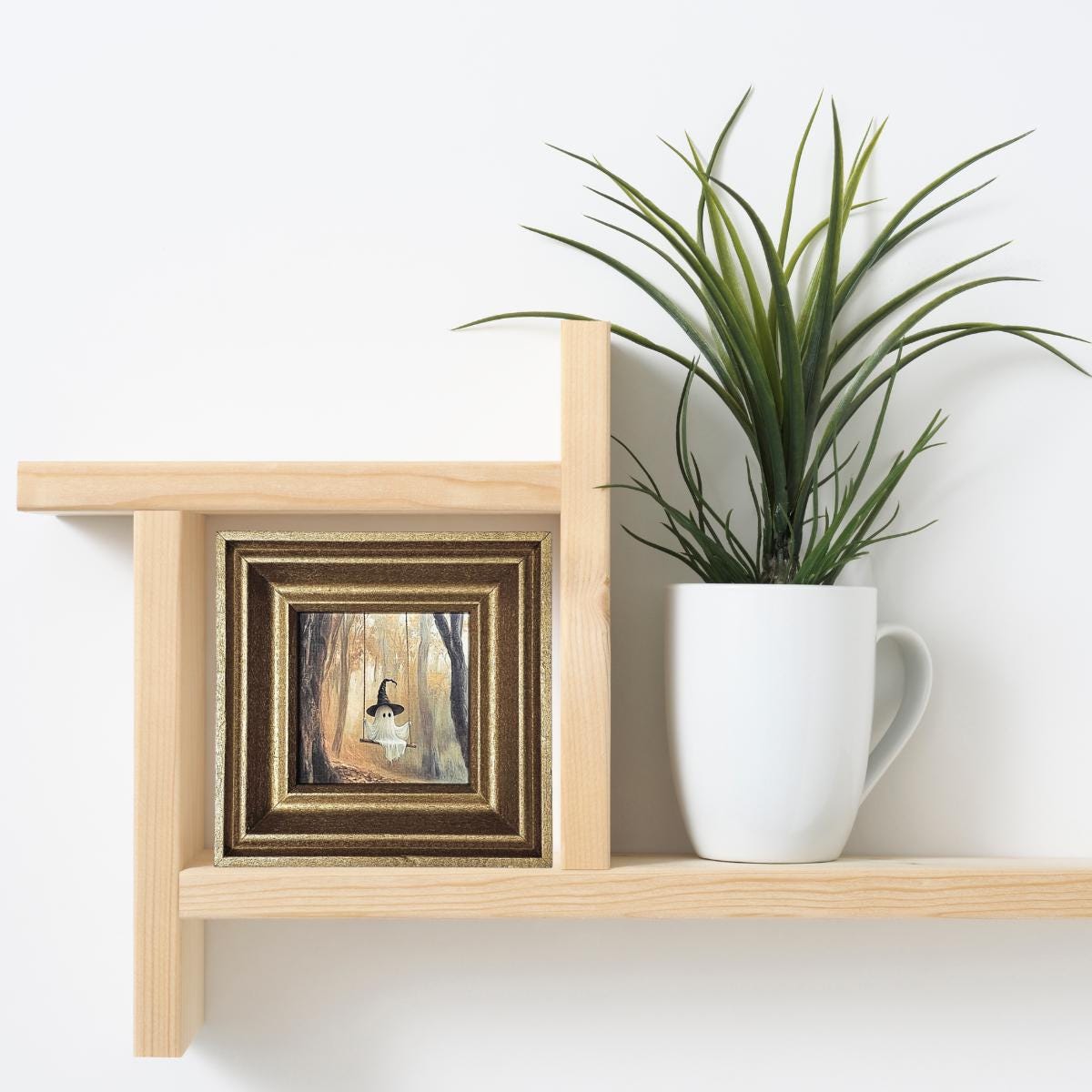 MINI Framed Ghost on a Swing Print, Halloween Wall Art, Tiny Gothic Artwork