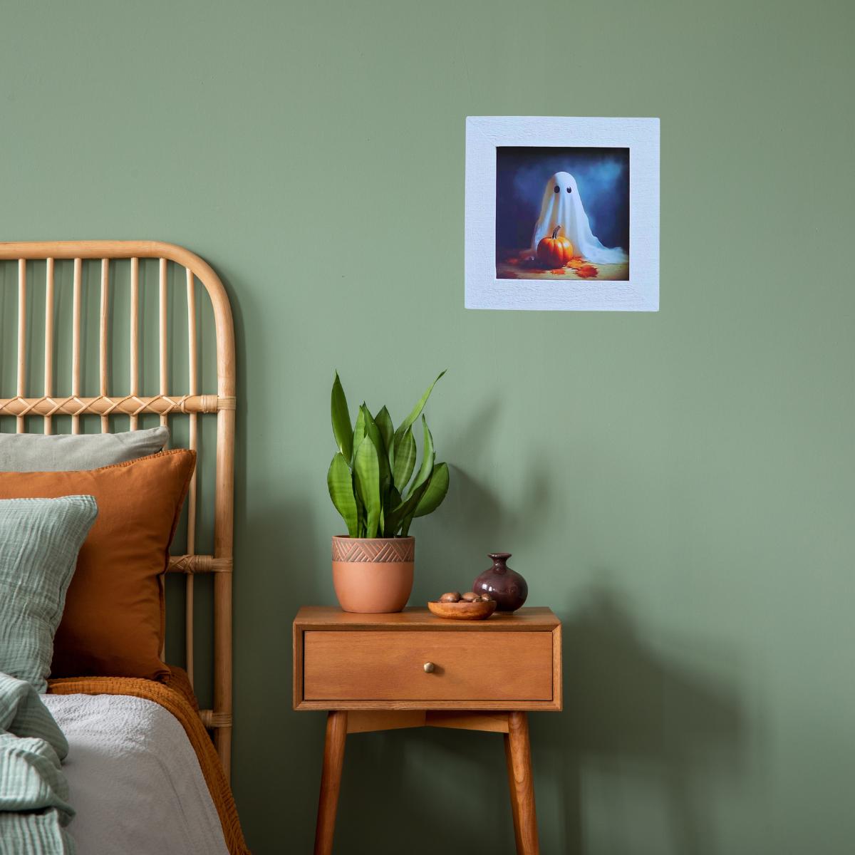 Cute Ghost Pumpkin Wall Art, Halloween Framed Print, Spooky Home Décor, Halloween Gift Idea, Spooky Season Decoration
