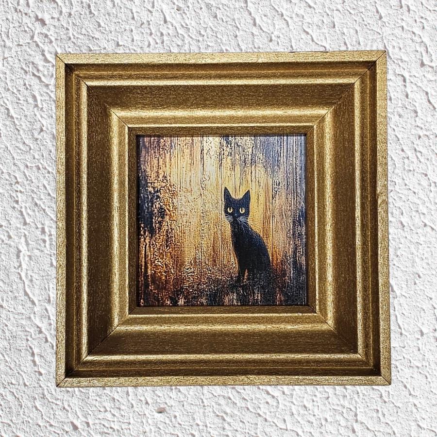 Spooky Black Cat MINI Framed Print,  Cat Wall Art, Spooky Kitten, Cute Halloween Decoration, Cat Lover Gift, Whimsical Cat Wall Décor