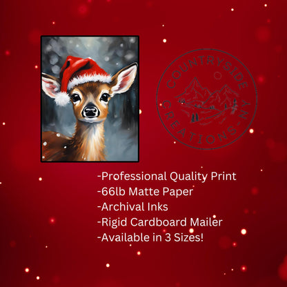 Reindeer Wall Art Print, Christmas Reindeer Décor, Holiday Wall Art, Winter Décor, Cute Baby Reindeer, Physical Print