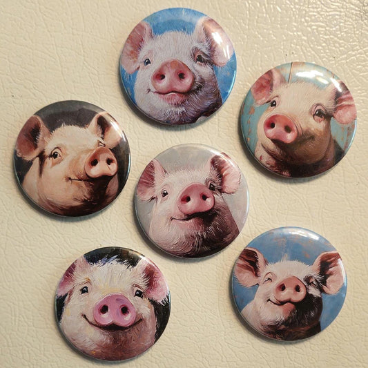 Cute Pig Magnets or Buttons, Pig Magnet Set, Cute Pigs, Pig magnet, Cute Pig Pin, Pig art