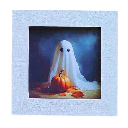 Cute Ghost Pumpkin Wall Art, Halloween Framed Print, Spooky Home Décor, Halloween Gift Idea, Spooky Season Decoration