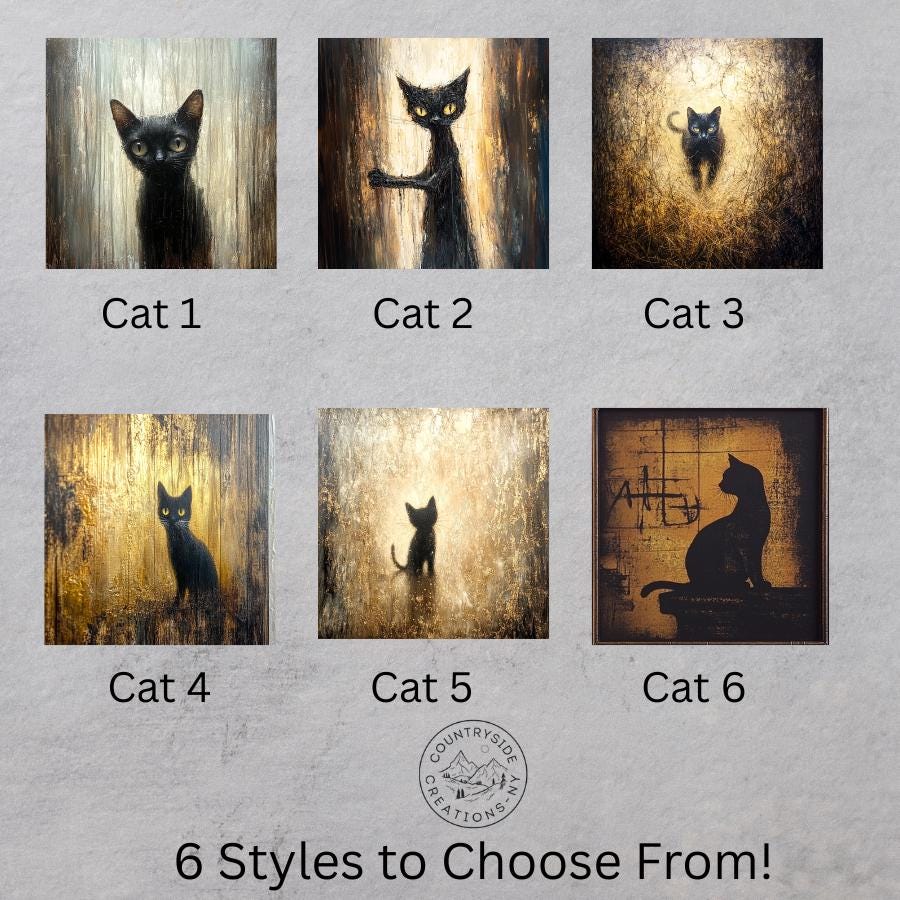 Spooky Black Cat MINI Framed Print,  Cat Wall Art, Spooky Kitten, Cute Halloween Decoration, Cat Lover Gift, Whimsical Cat Wall Décor