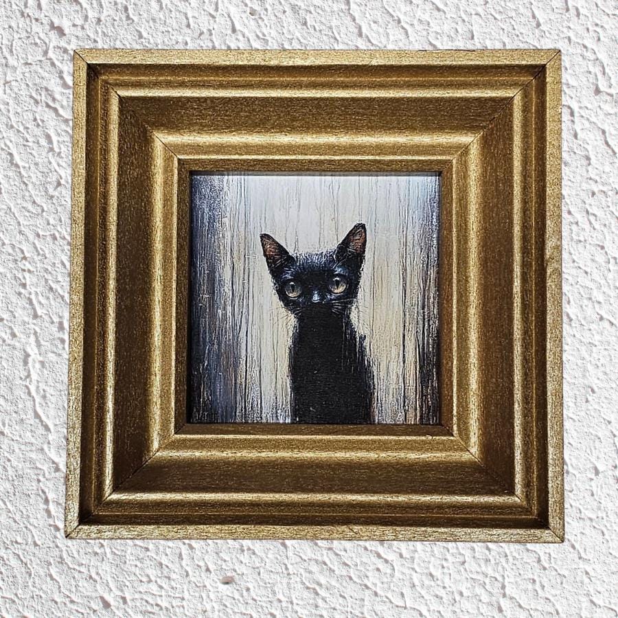 Spooky Black Cat MINI Framed Print,  Cat Wall Art, Spooky Kitten, Cute Halloween Decoration, Cat Lover Gift, Whimsical Cat Wall Décor