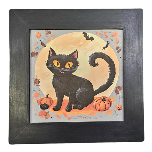Halloween Cat in the Moon |Framed Print| Wall Art, Spooky Kitten, Cute Halloween Decoration, Cat Lover Gift, Whimsical Cat Wall Décor