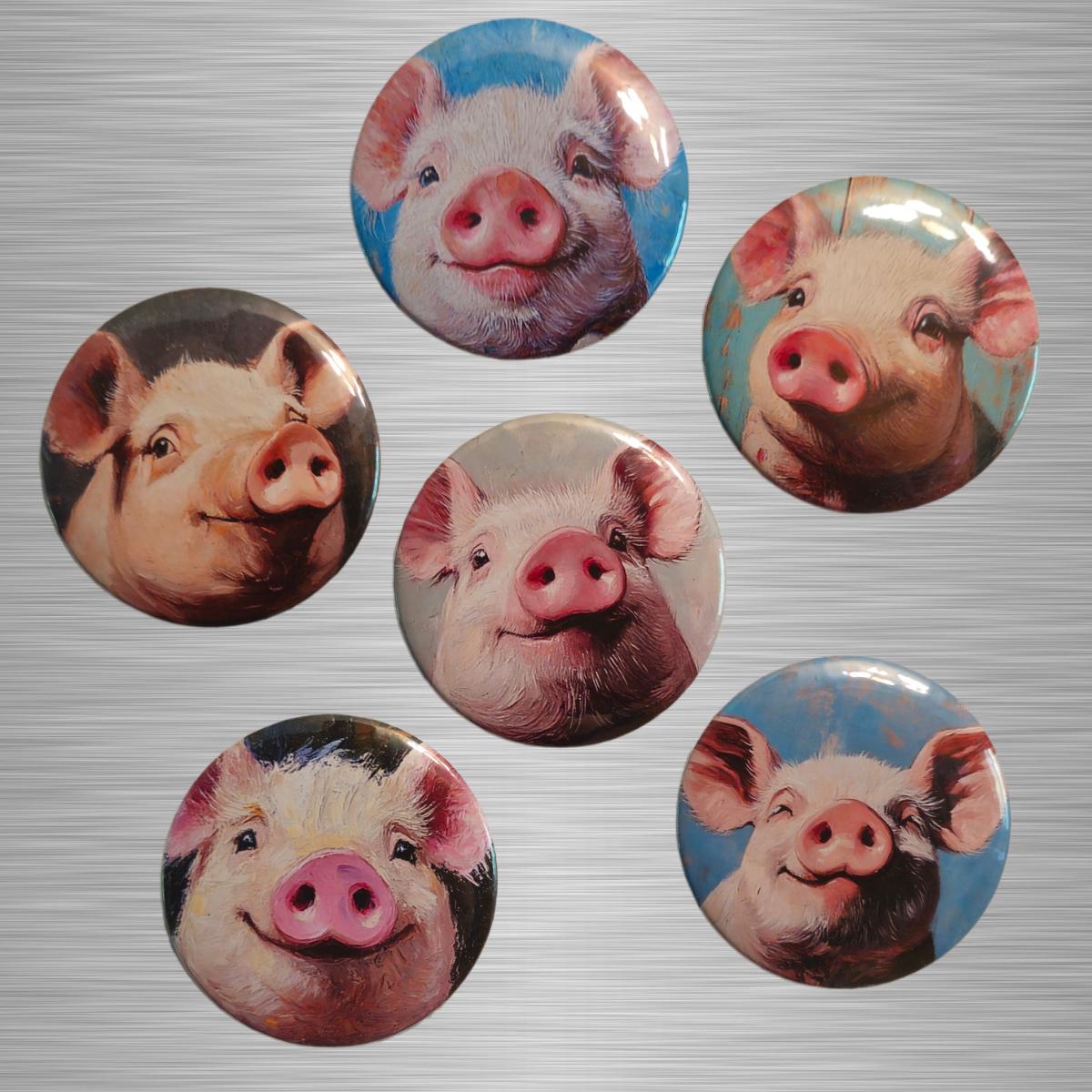 Cute Pig Magnets or Buttons, Pig Magnet Set, Cute Pigs, Pig magnet, Cute Pig Pin, Pig art