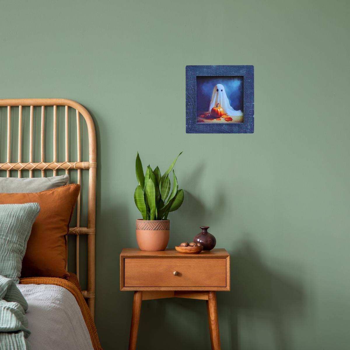 Cute Ghost Pumpkin Wall Art, Halloween Framed Print, Spooky Home Décor, Halloween Gift Idea, Spooky Season Decoration