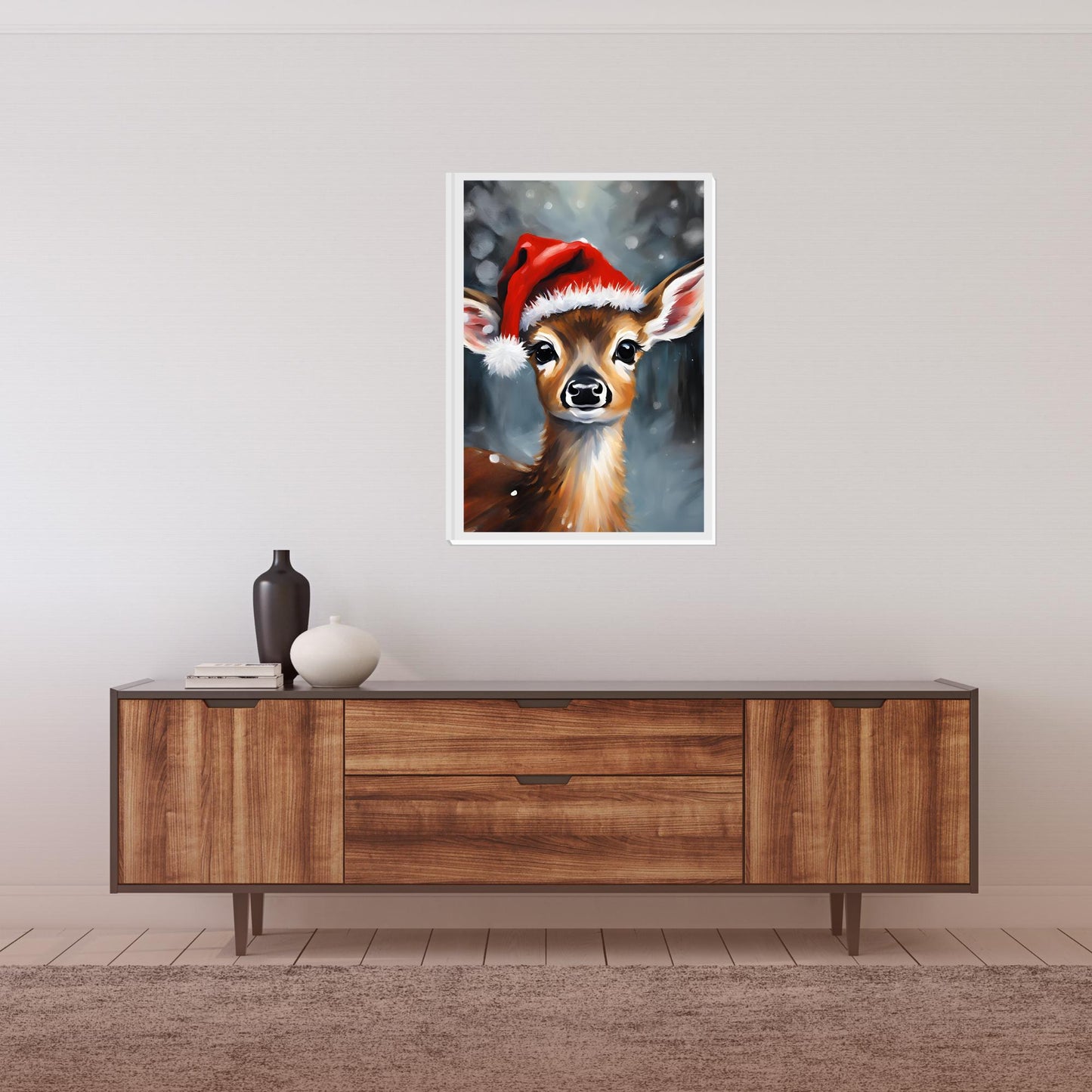 Reindeer Wall Art Print, Christmas Reindeer Décor, Holiday Wall Art, Winter Décor, Cute Baby Reindeer, Physical Print