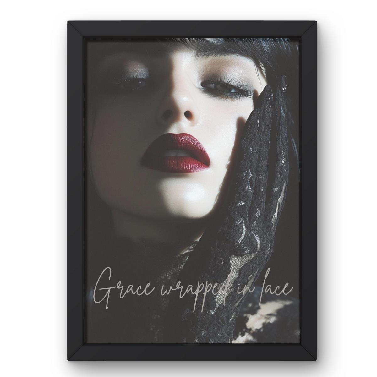 Grace Wrapped in Lace Poster, Coquette Aesthetic Decor, Bedroom Wall Art, Feminine Print, Pink coquette, red lipstick, PRINT ONLY