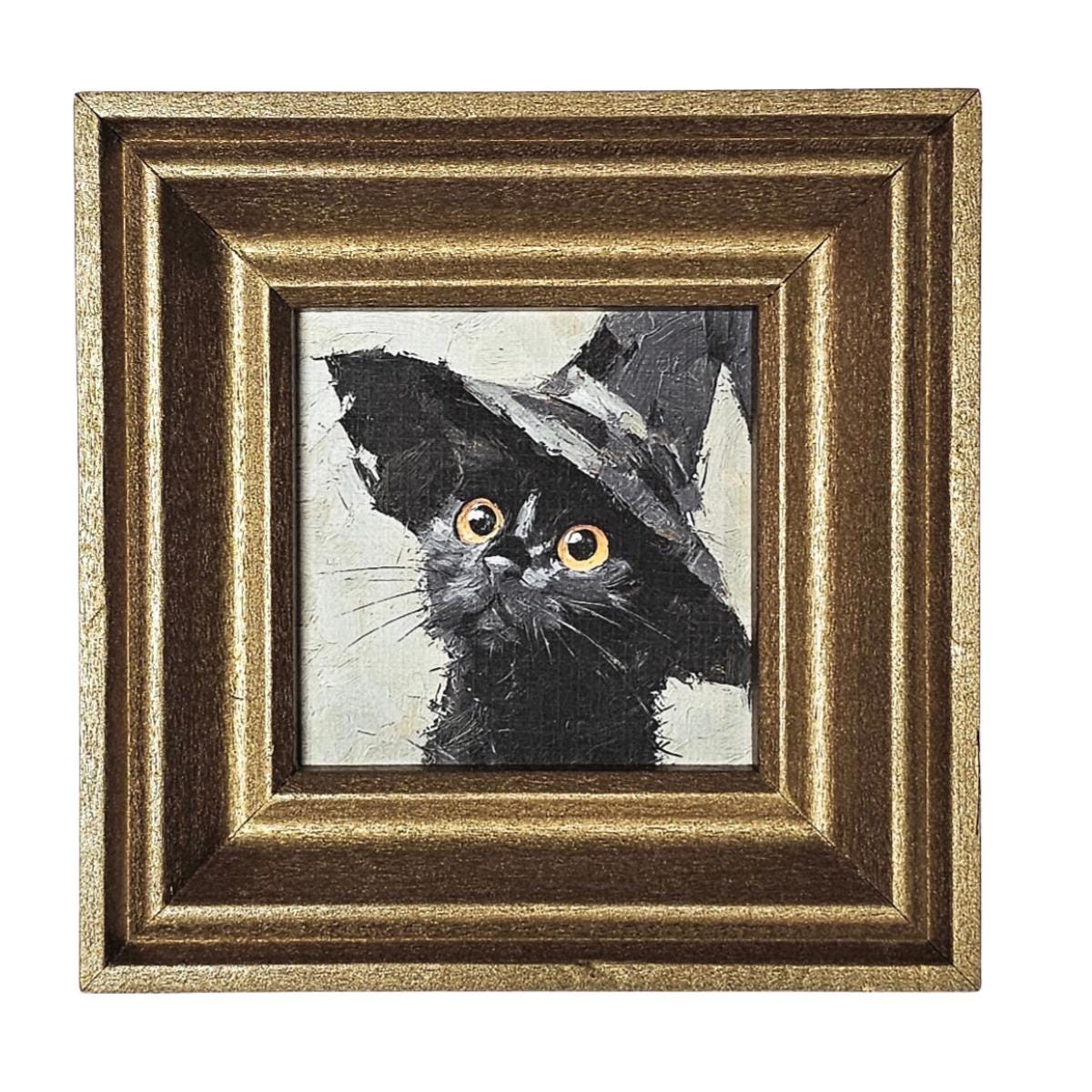 Witch Hat Black Cat MINI Framed Print,  Cat Wall Art, Spooky Kitten, Cute Halloween Decoration, Witch Hat Cat, Whimsical Cat Wall Décor