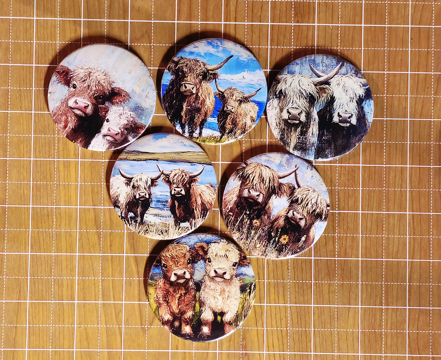Highland Cows Magnets or Buttons, Highland Cow Magnet Set, Scottish Cows, Highland Cow magnet, Highland Cow Pin, Cow art