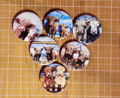 Highland Cows Magnets or Buttons, Highland Cow Magnet Set, Scottish Cows, Highland Cow magnet, Highland Cow Pin, Cow art