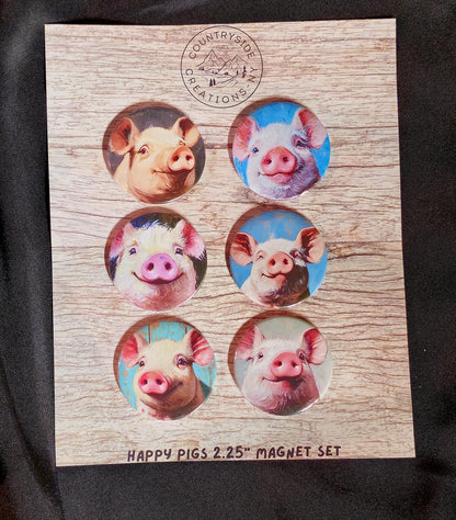 Cute Pig Magnets or Buttons, Pig Magnet Set, Cute Pigs, Pig magnet, Cute Pig Pin, Pig art