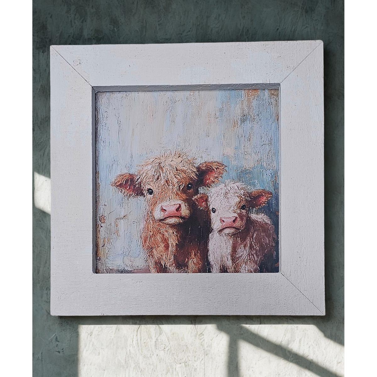 Framed Baby Highland Cow Print, Farmhouse Art, Farm Theme Decor, Animal Print Wall Art, Cow wall art, Highland cow art
