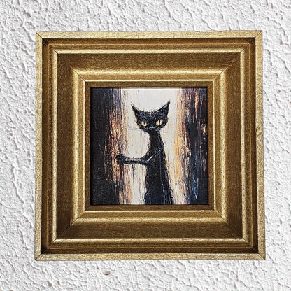 Spooky Black Cat MINI Framed Print,  Cat Wall Art, Spooky Kitten, Cute Halloween Decoration, Cat Lover Gift, Whimsical Cat Wall Décor