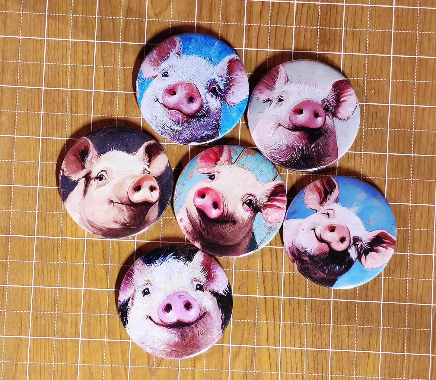Cute Pig Magnets or Buttons, Pig Magnet Set, Cute Pigs, Pig magnet, Cute Pig Pin, Pig art