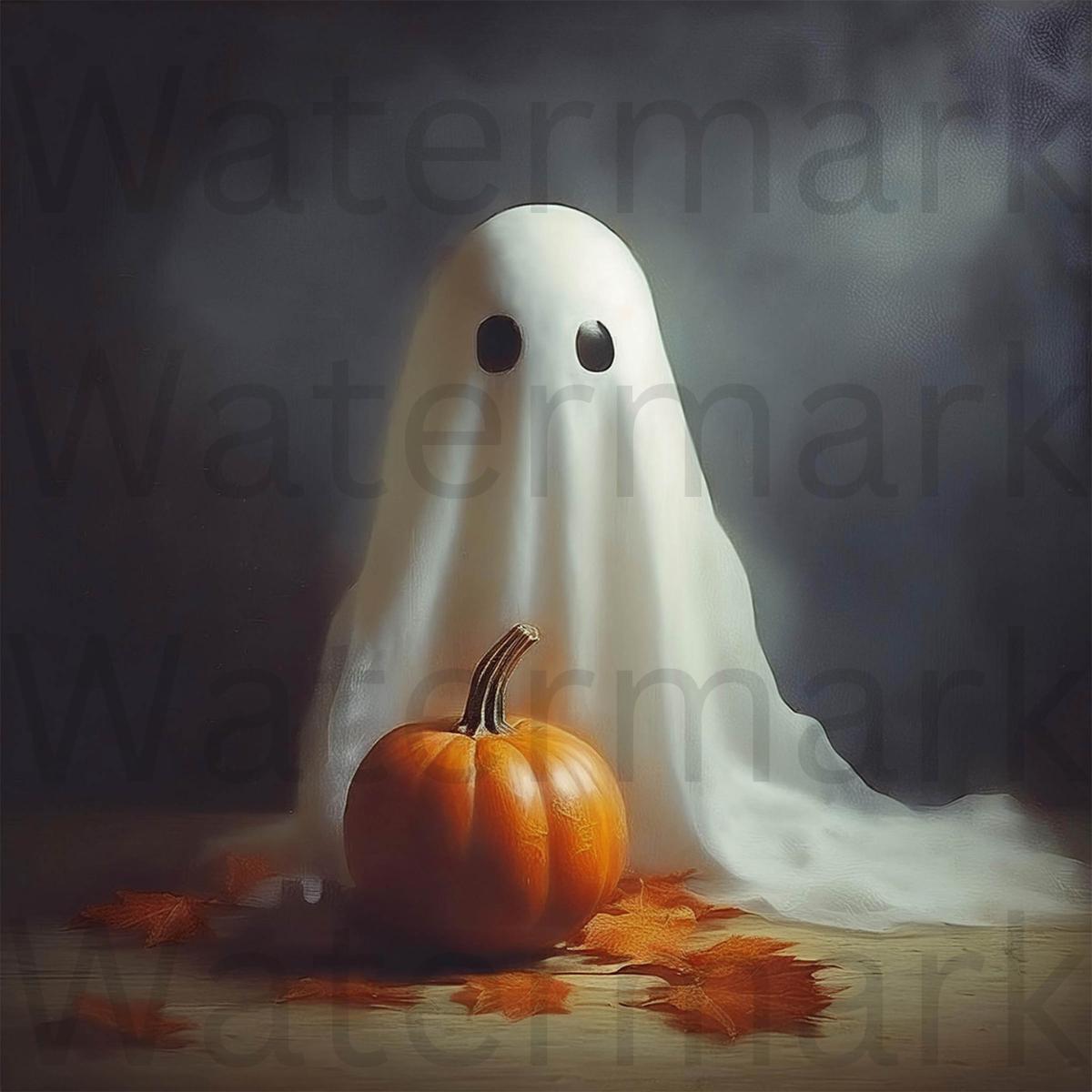 Cute Ghost Pumpkin Wall Art, Halloween Framed Print, Spooky Home Décor, Halloween Gift Idea, Spooky Season Decoration