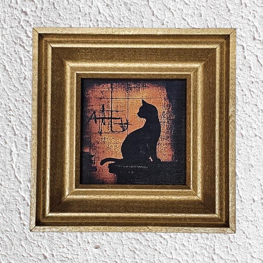 Spooky Black Cat MINI Framed Print,  Cat Wall Art, Spooky Kitten, Cute Halloween Decoration, Cat Lover Gift, Whimsical Cat Wall Décor
