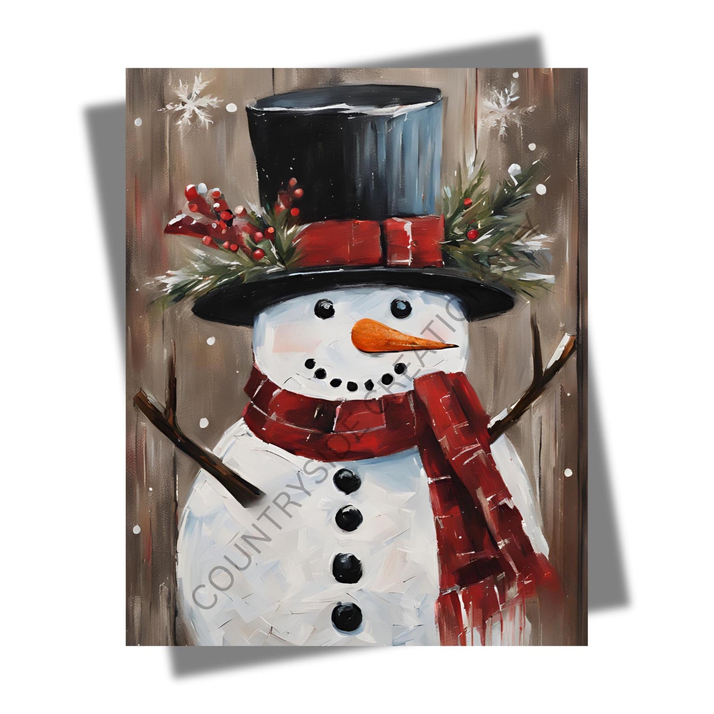 Rustic Snowman Print, Winter Wall Art, Holiday Decoration, Christmas Décor, Snowman Art, Farmhouse Décor, Physical Print