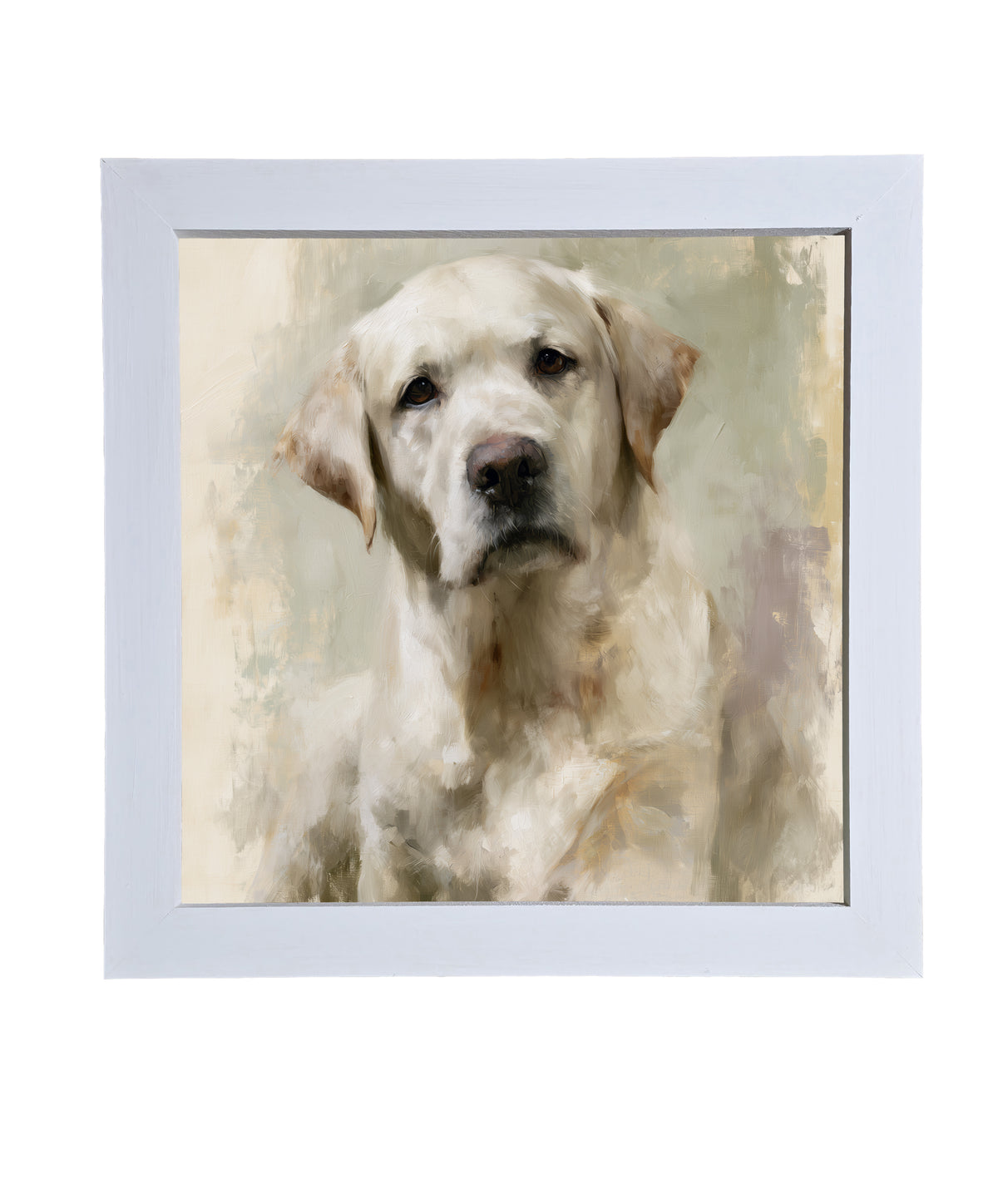Painterly portrait of a gentle yellow Labrador with soft cream and gold tones in a wood frame — product view 9