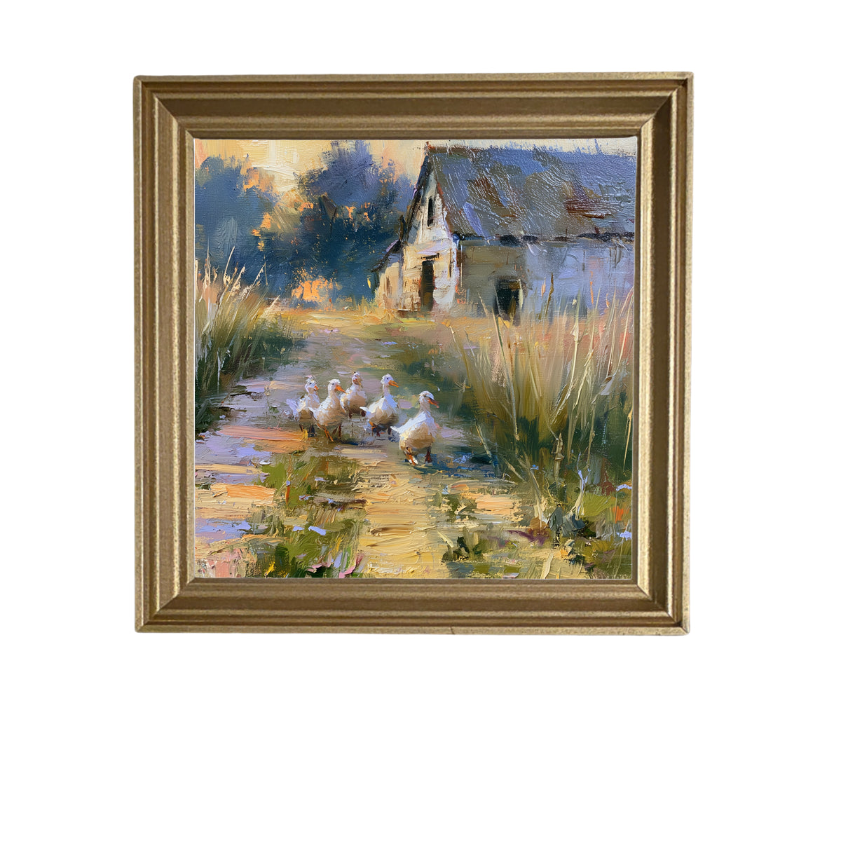 A small line of ducks walking together, rendered in farmhouse style with white, black, and gold accents. — product view 5