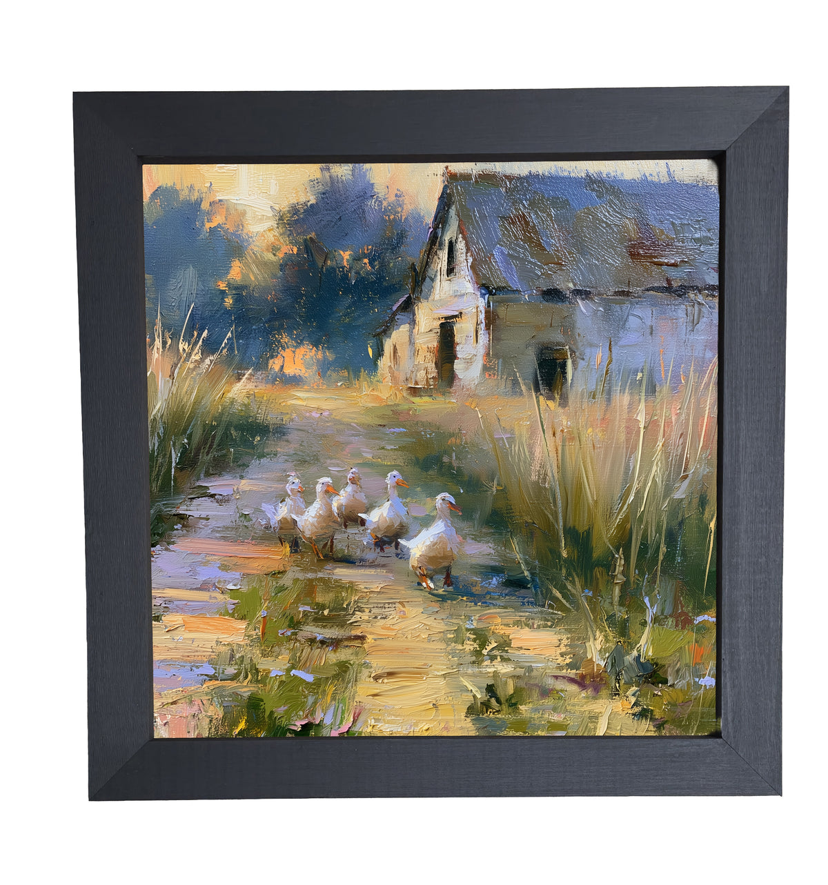 A small line of ducks walking together, rendered in farmhouse style with white, black, and gold accents. — product view 10