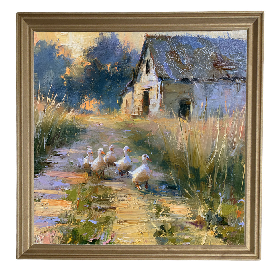 A small line of ducks walking together, rendered in farmhouse style with white, black, and gold accents. — product view 8