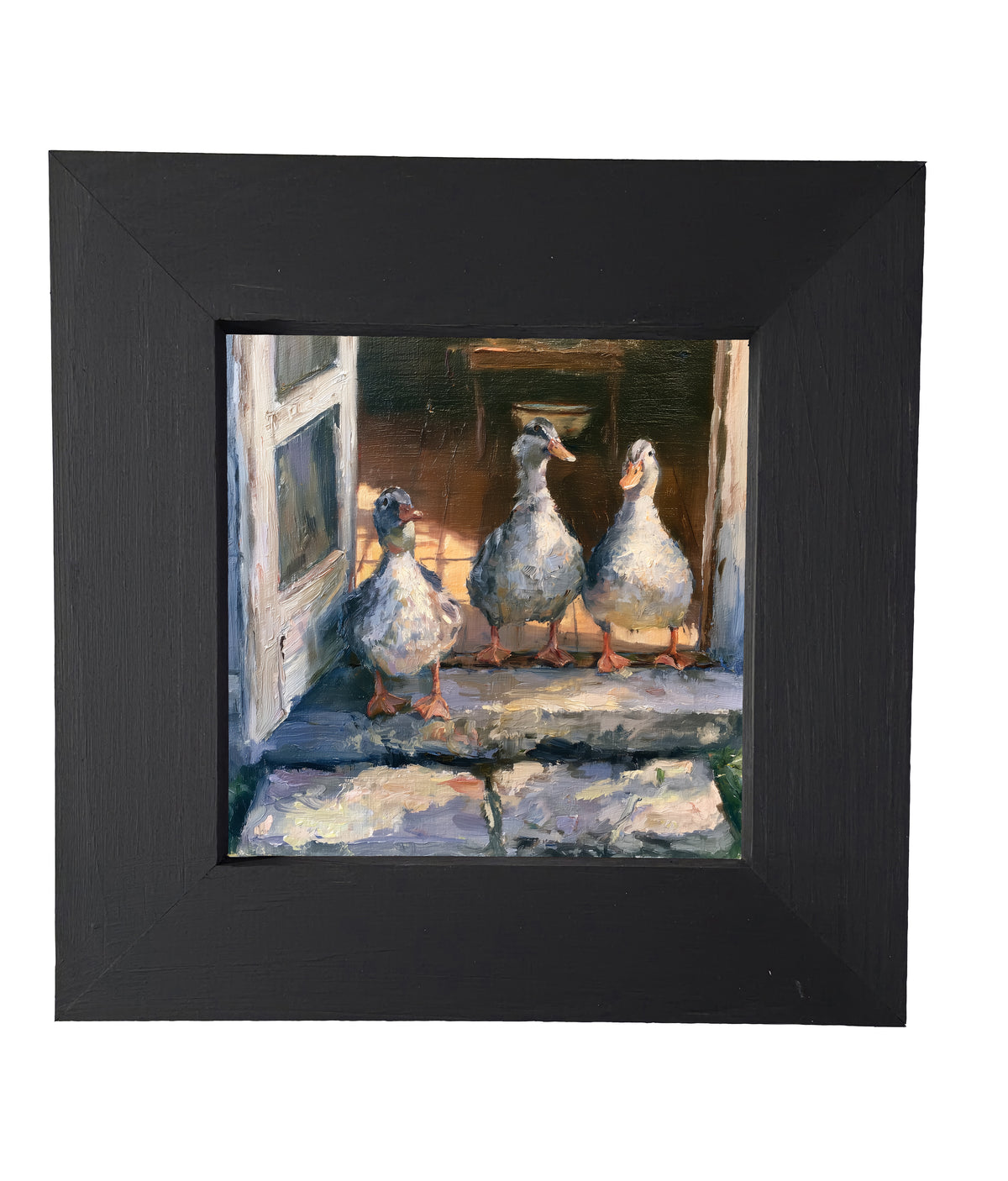 Three ducks gathered outside an open door in a rustic farmhouse setting — product view 4