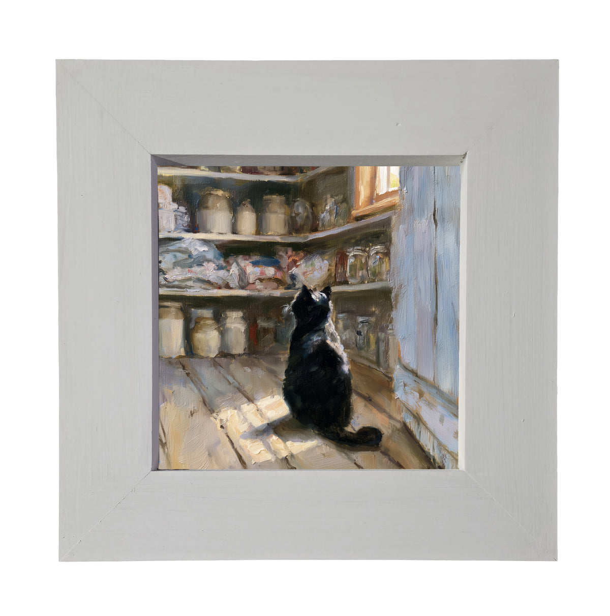 Poised black cat sitting quietly on a rustic windowsill in farmhouse setting — product view 3