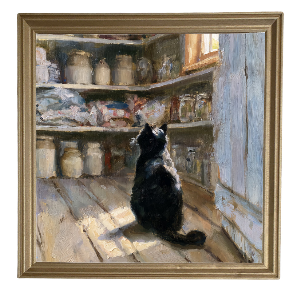 Poised black cat sitting quietly on a rustic windowsill in farmhouse setting — product view 8