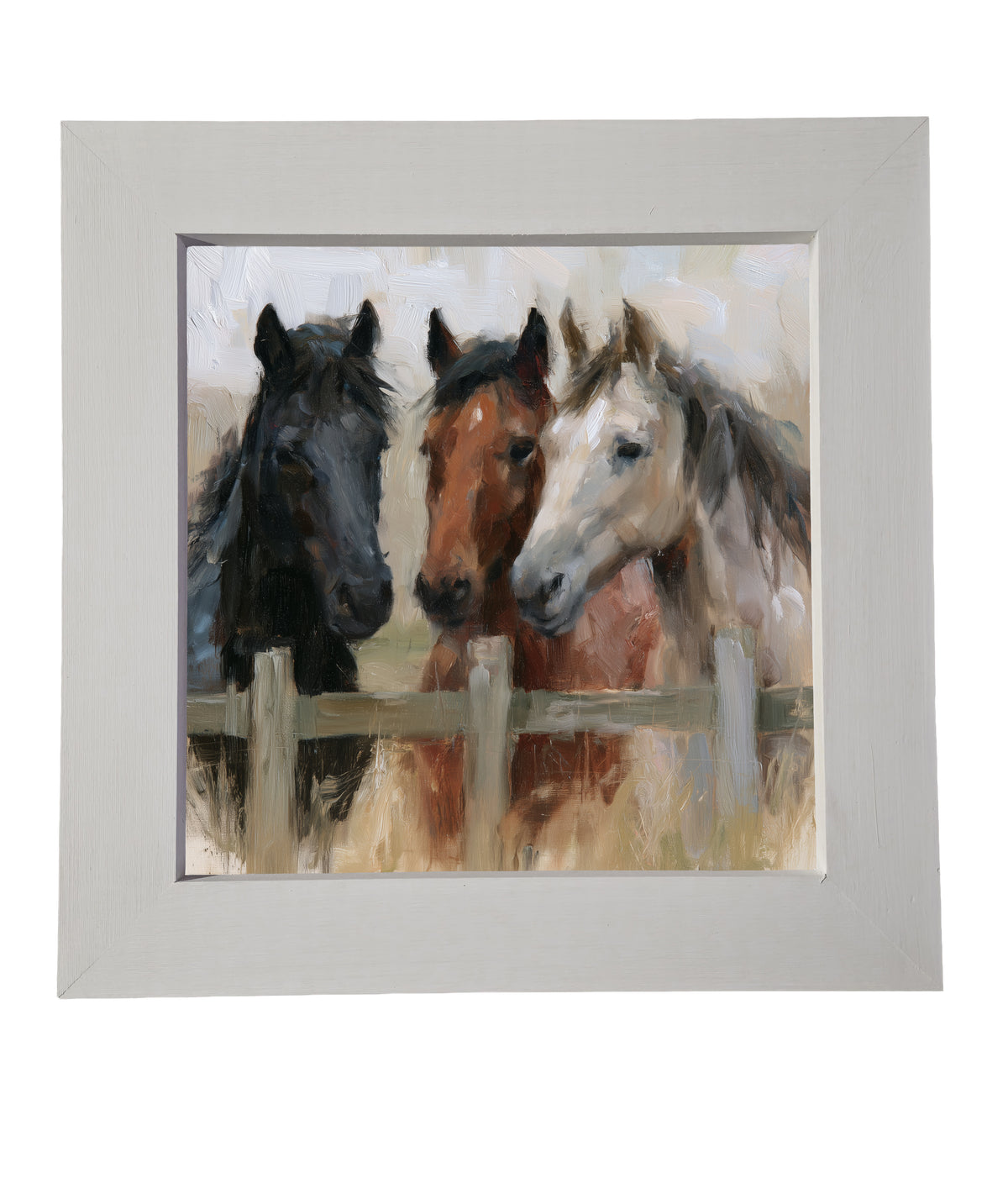 Three horses standing closely together in a rustic, country-inspired framed artwork — product view 7