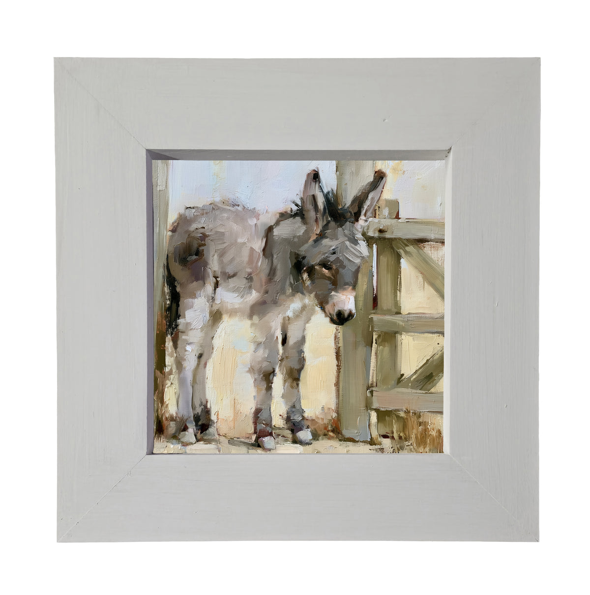 young gray-brown donkey standing quietly, rustic farmhouse framed art — product view 4