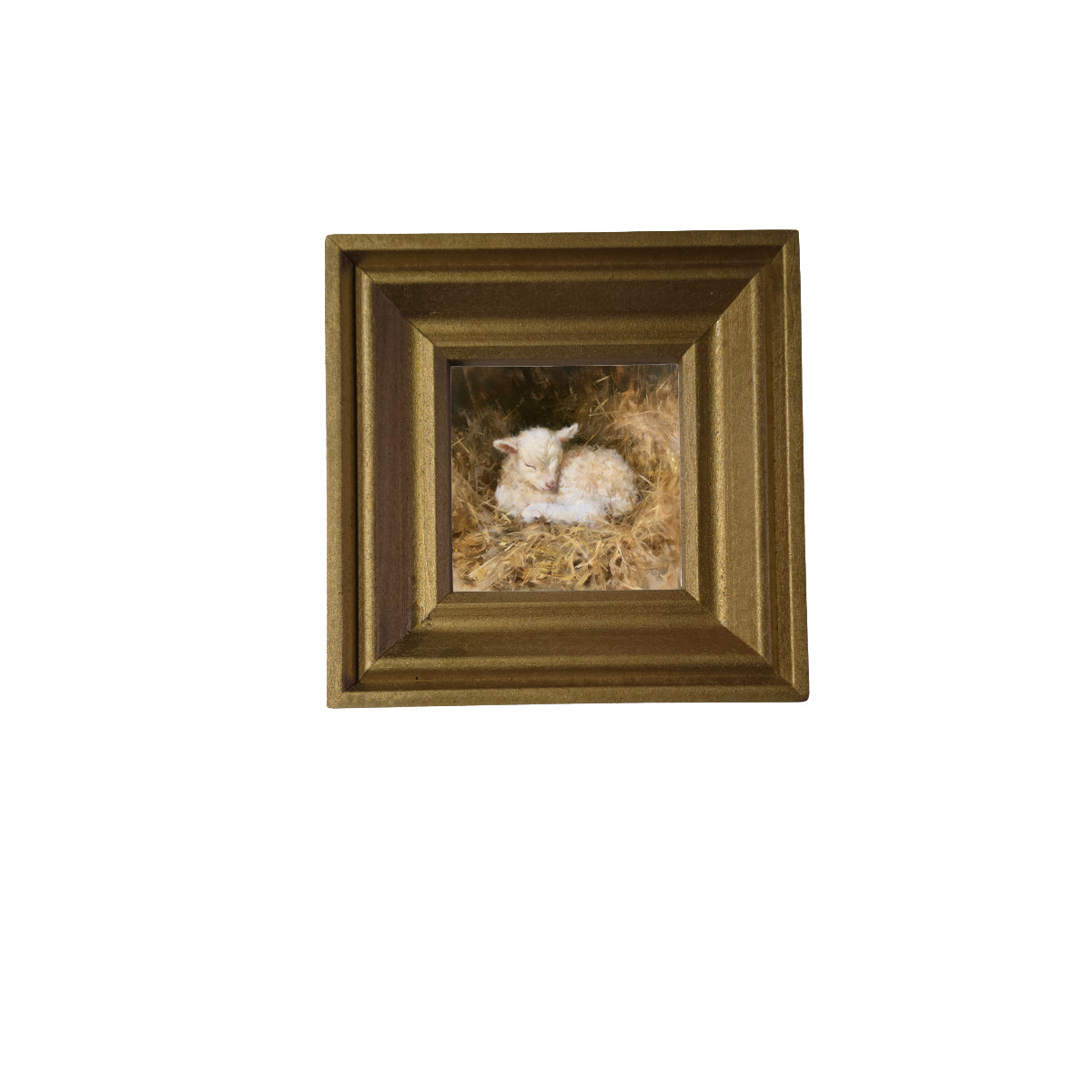 Cream-colored lamb curled up asleep, framed farmhouse nursery wall art — product view 2
