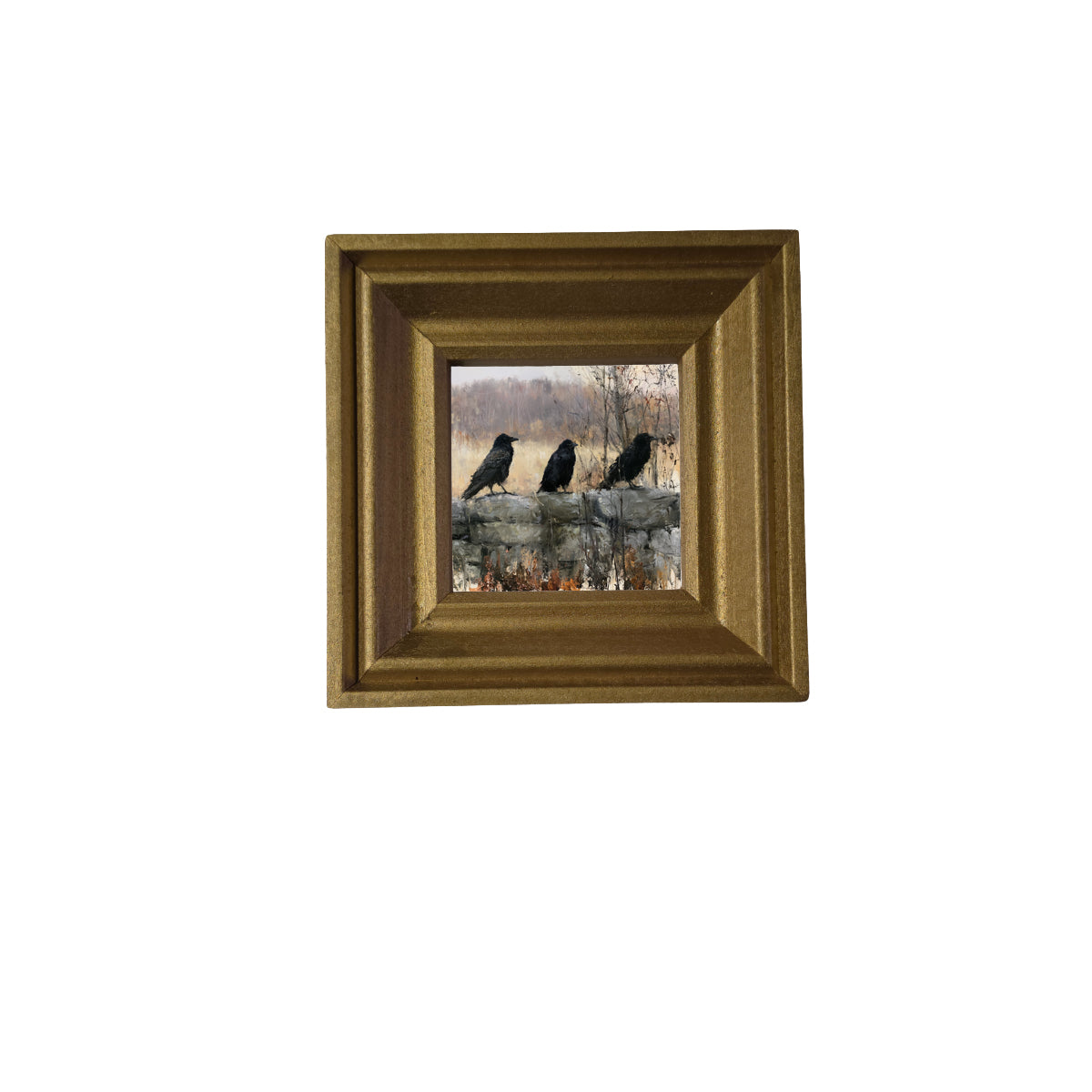 three black ravens perched on a rustic branch in a moody woodland scene — product view 2