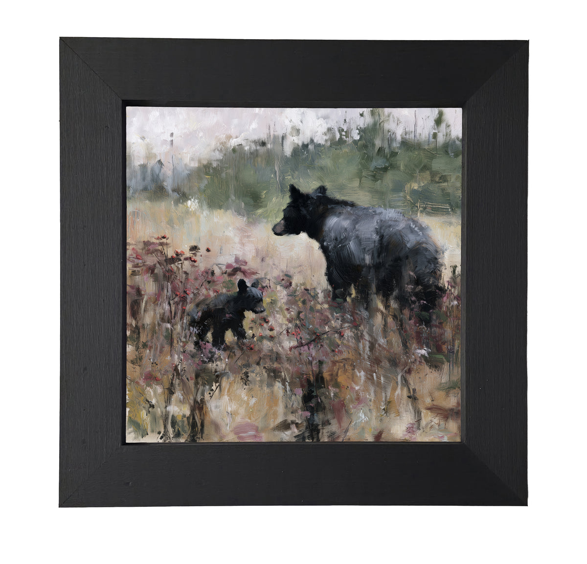 Mother black bear and cub walking together in a rustic woodland scene — product view 7