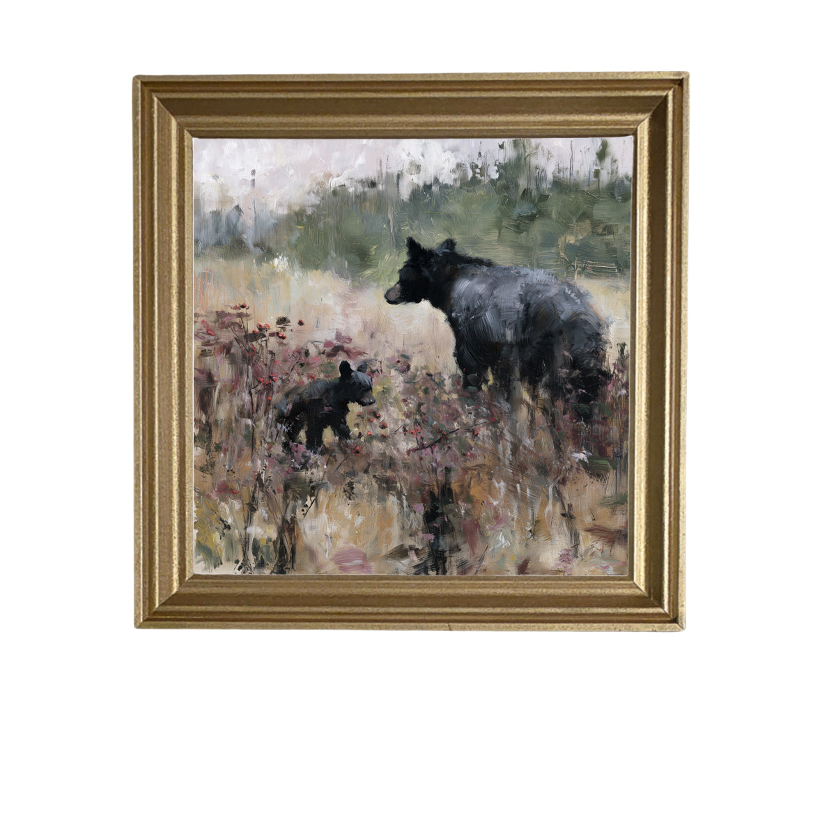 Mother black bear and cub walking together in a rustic woodland scene — product view 6